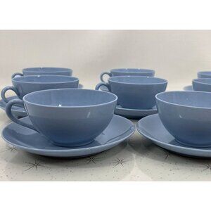 Vintage Swiss Langenthal cups & saucers, Robin egg blue porcelain, coffee for 2